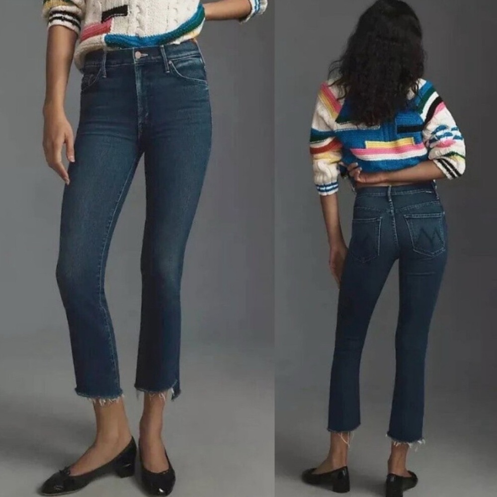 MOTHER Dark Blue Raw-Hem Flare Jeans
